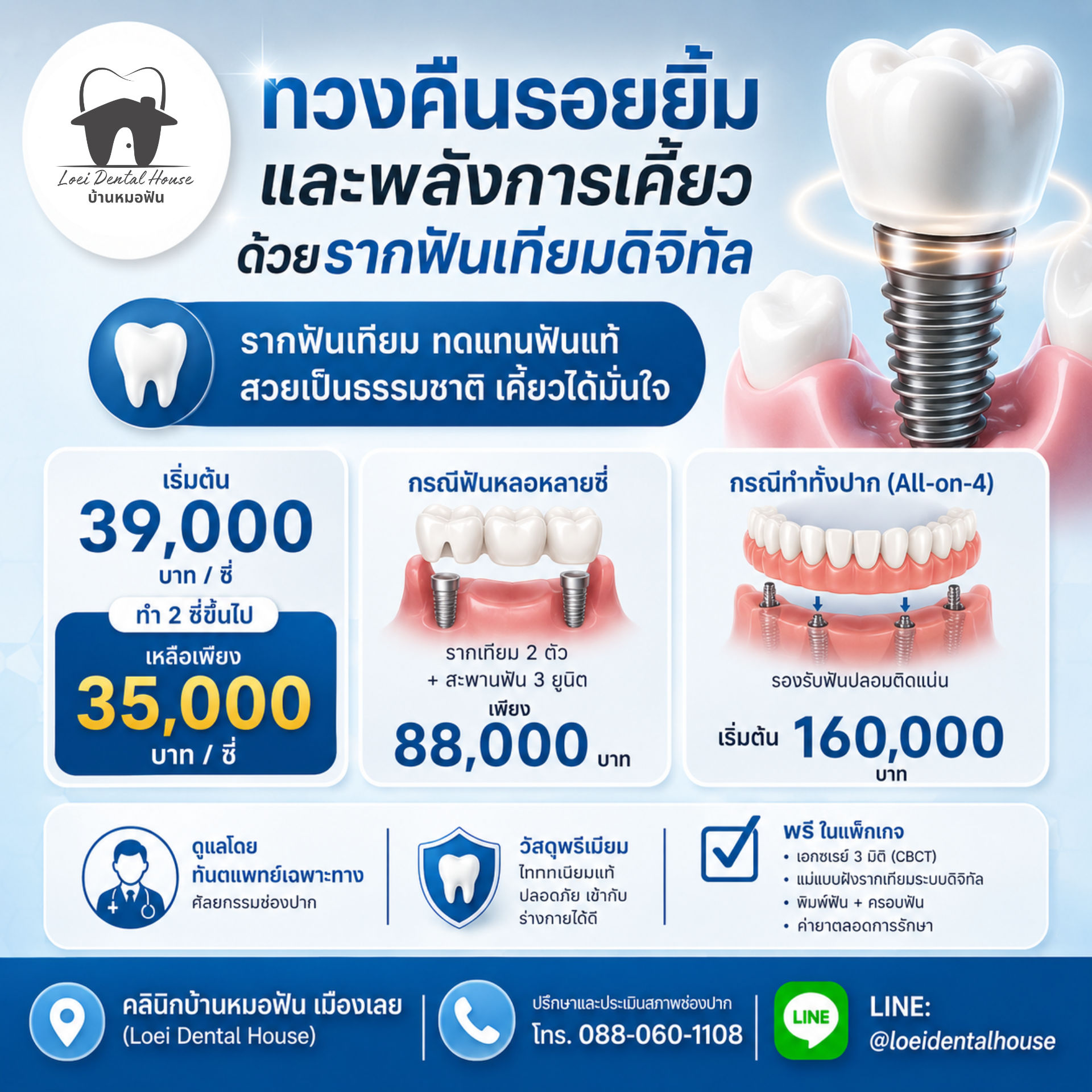 บริการทำรากฟันเทียม ราคา 39000 บาท